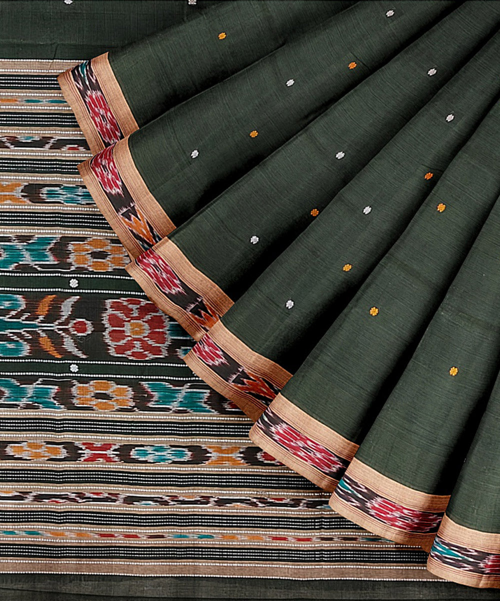 Dark green multicolor cotton handwoven nuapatna saree