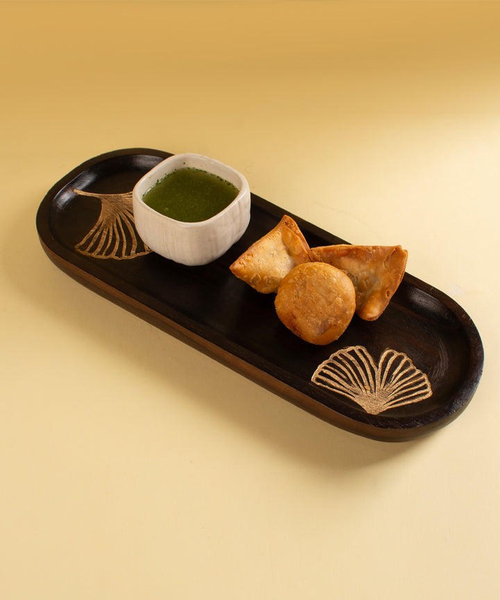 Wooden snack tray with laser cut flower