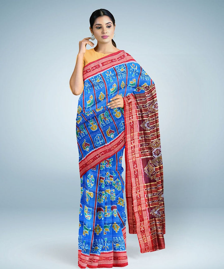 Azure red silk handwoven khandua saree