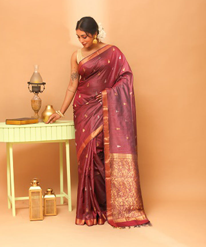 Maroon chhattisgarh handloom tussar silk jala saree