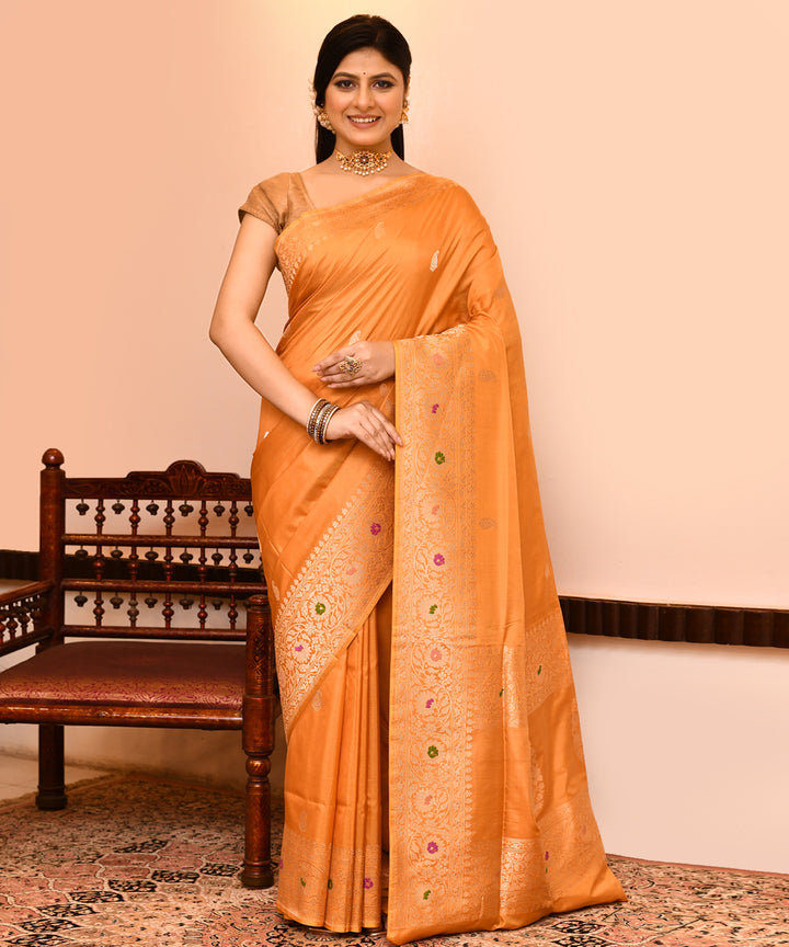 Musterd silk handwoven banarasi saree