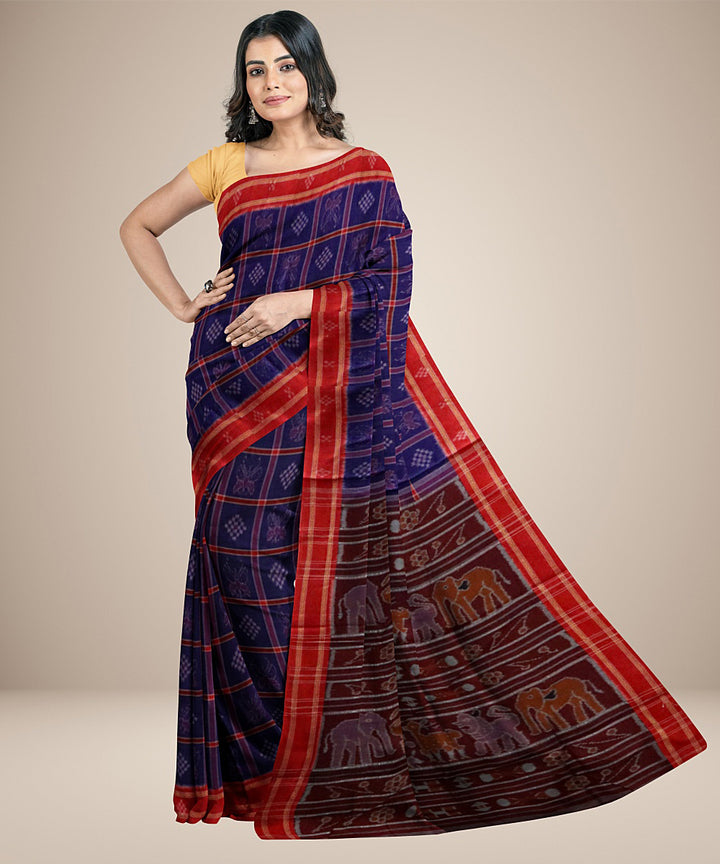 Navy blue maroon cotton handwoven nabakothi nuapatna saree