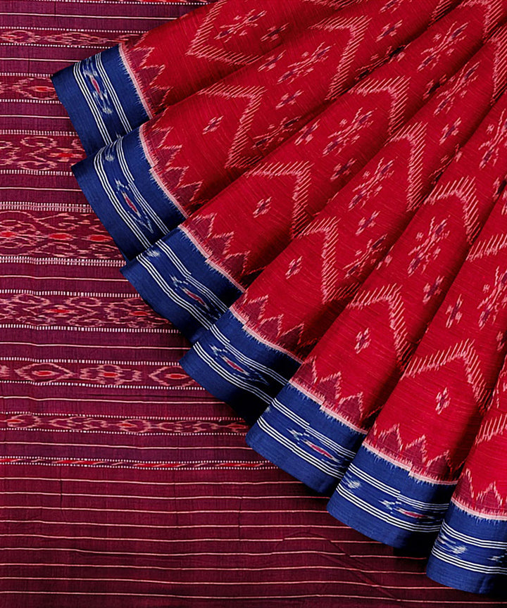 Red maroon handloom cotton nuapatna saree