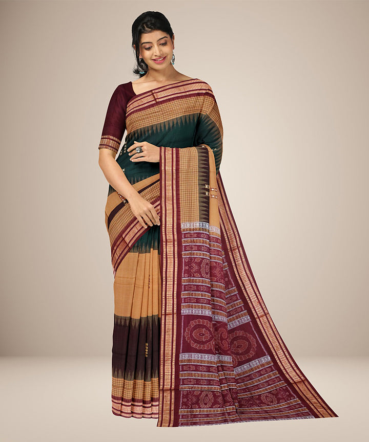 Antique brass red cotton handwoven bomkai saree