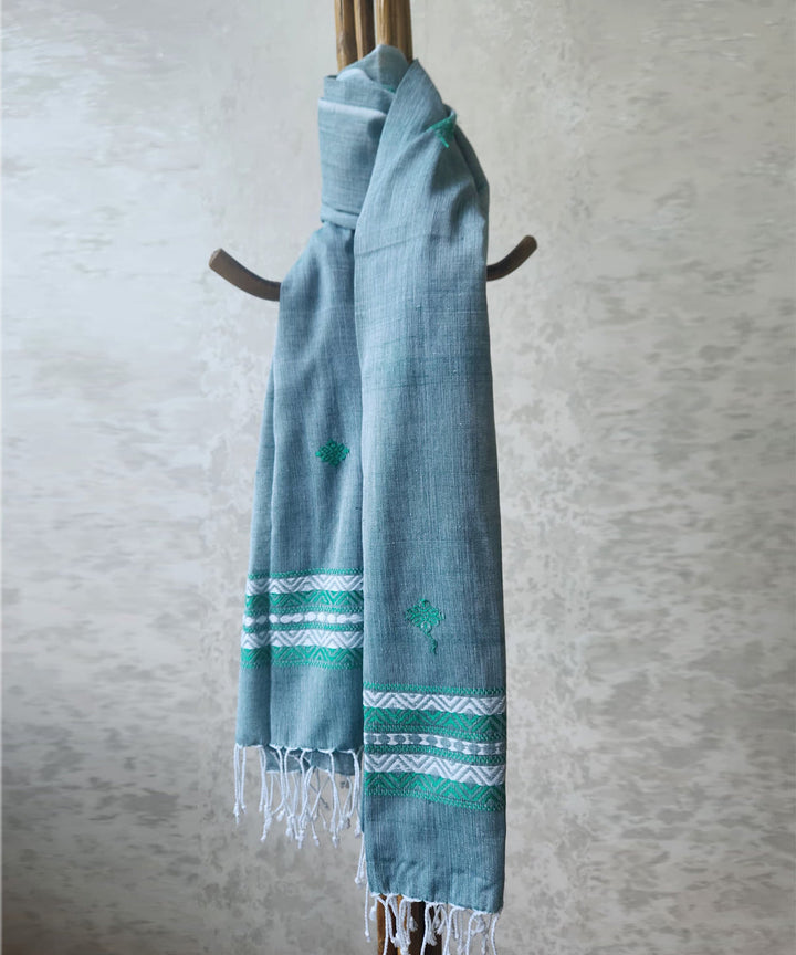 Grey white green handloom cotton assam stole