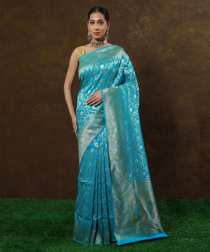 Sky blue jangla silk handwoven banarasi saree