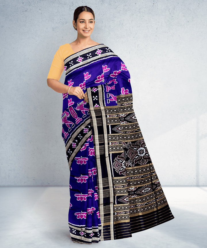 Indigo black silk handwoven khandua saree