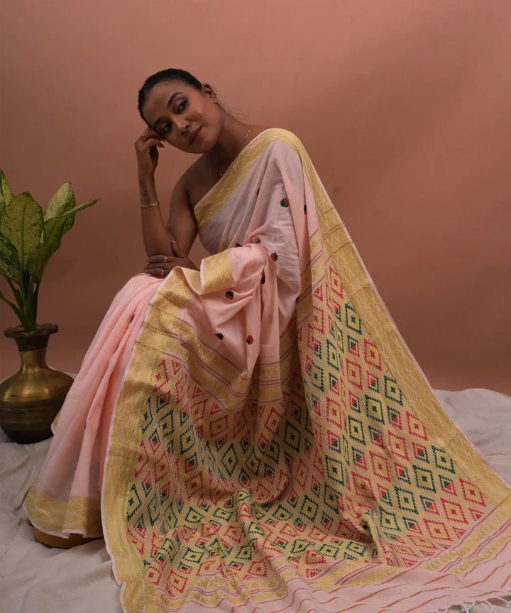 Pink multi color cotton handloom assam saree