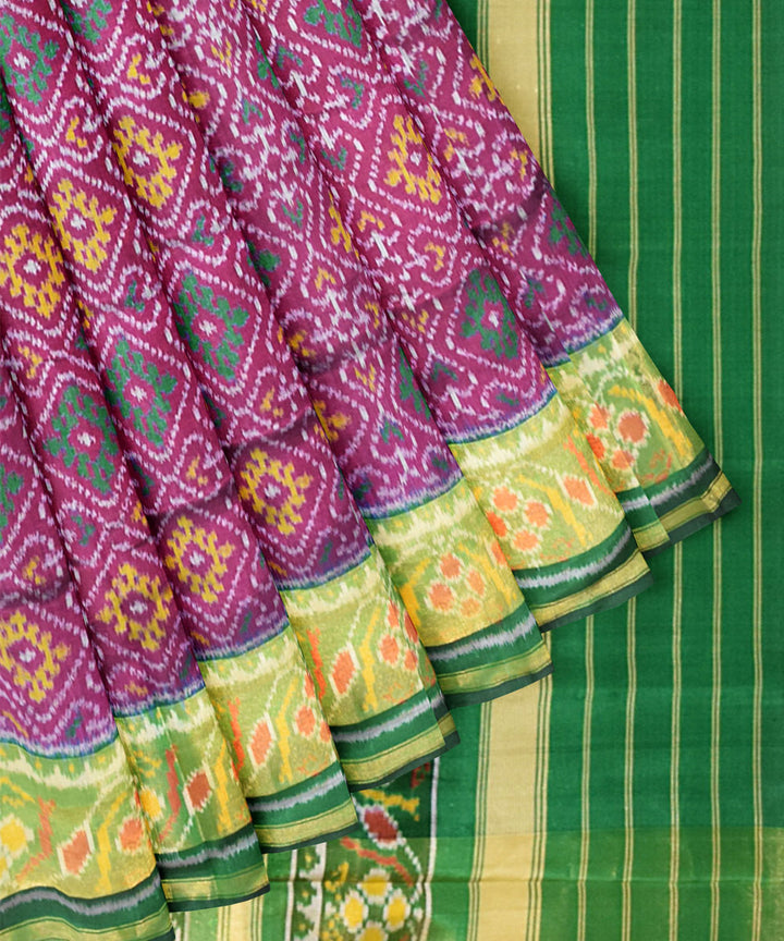 Dark green purpel silk handloom patola saree