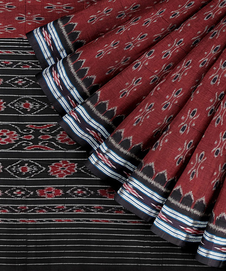 Maroon black cotton handwoven nuapatna saree