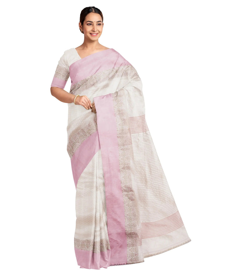 White silk handwoven santipuri saree