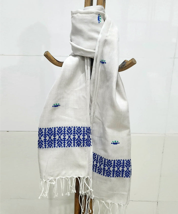 White multi color handloom cotton assam stole