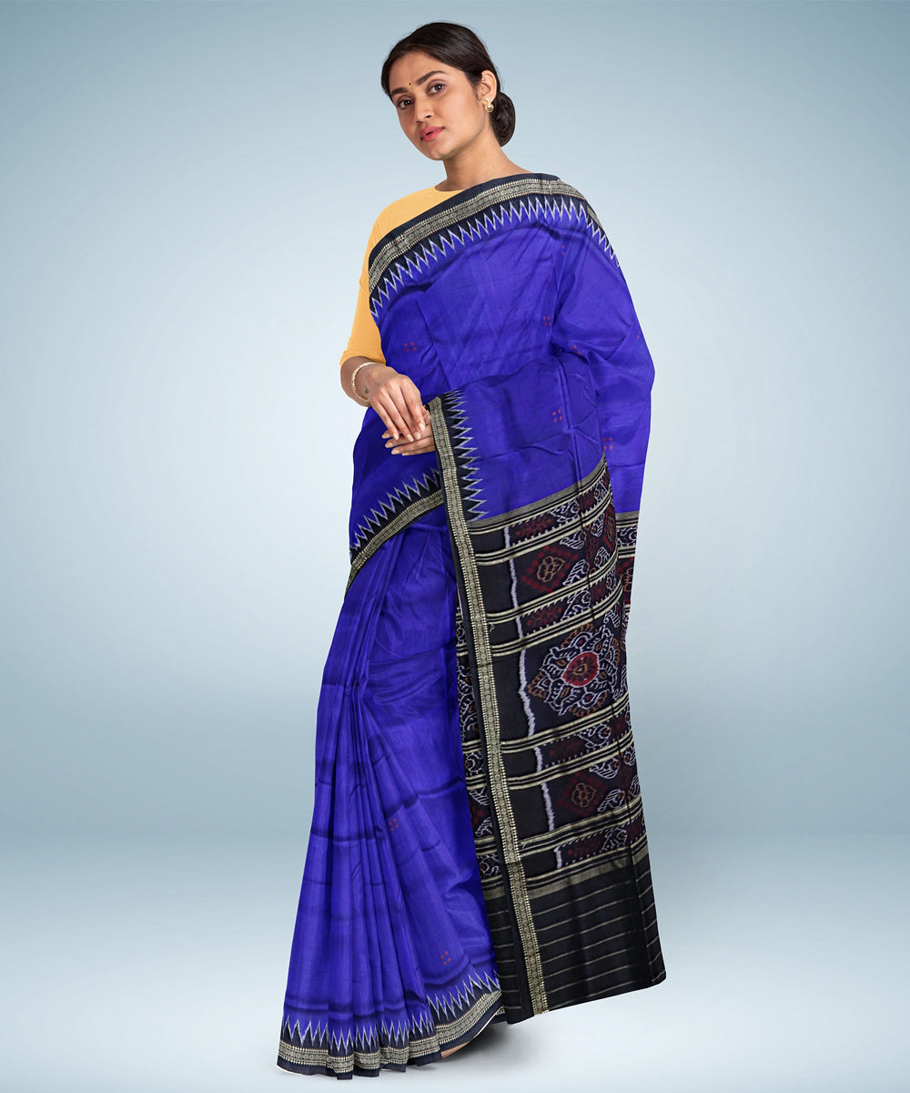 Indigo blue black silk handwoven khandua saree