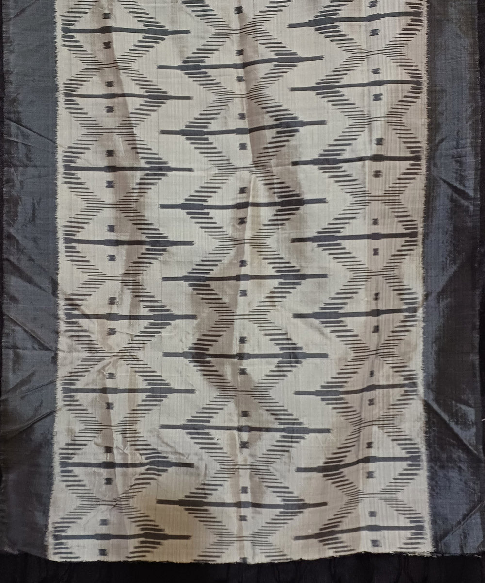 Grey beige handwoven silk ikat sambalpuri stole