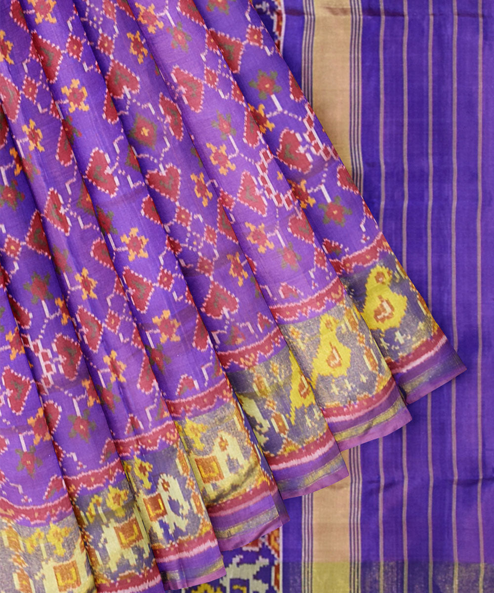 Lavender navy blue silk handloom patola saree
