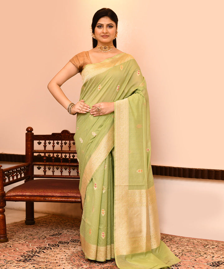 Lime green handwoven banarasi silk saree