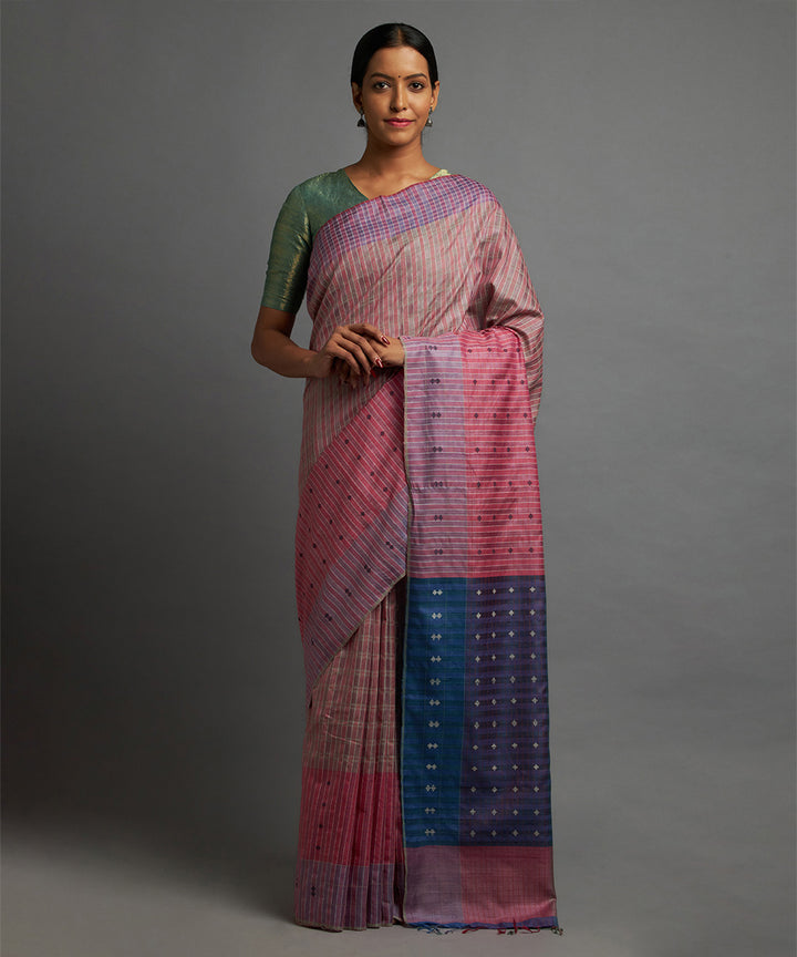 Pink blue kosa handloom chhattisgarh silk saree