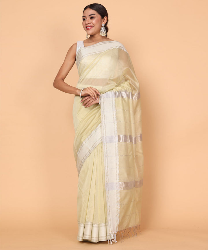 Yellow cotton silk handwoven maheshwari saree