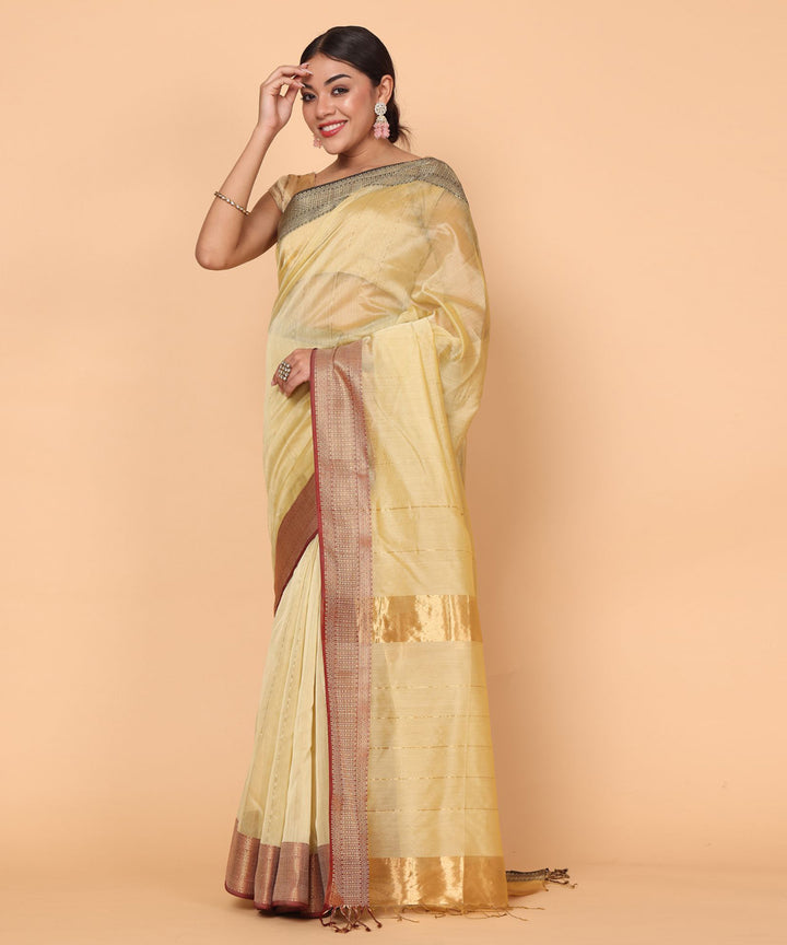 Gold maheshwari cotton silk handloom saree