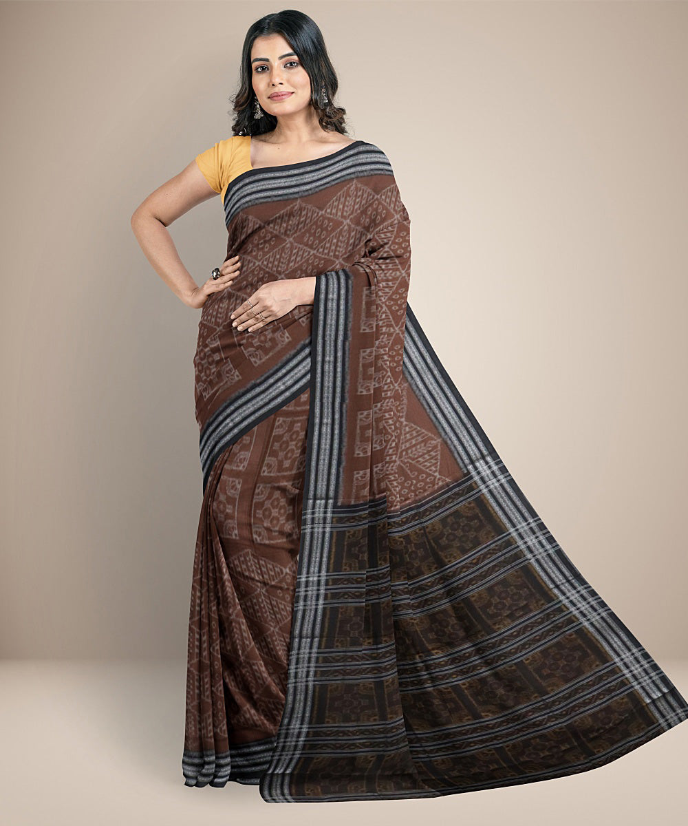 Deep Brown black handwoven nuapatna cotton saree