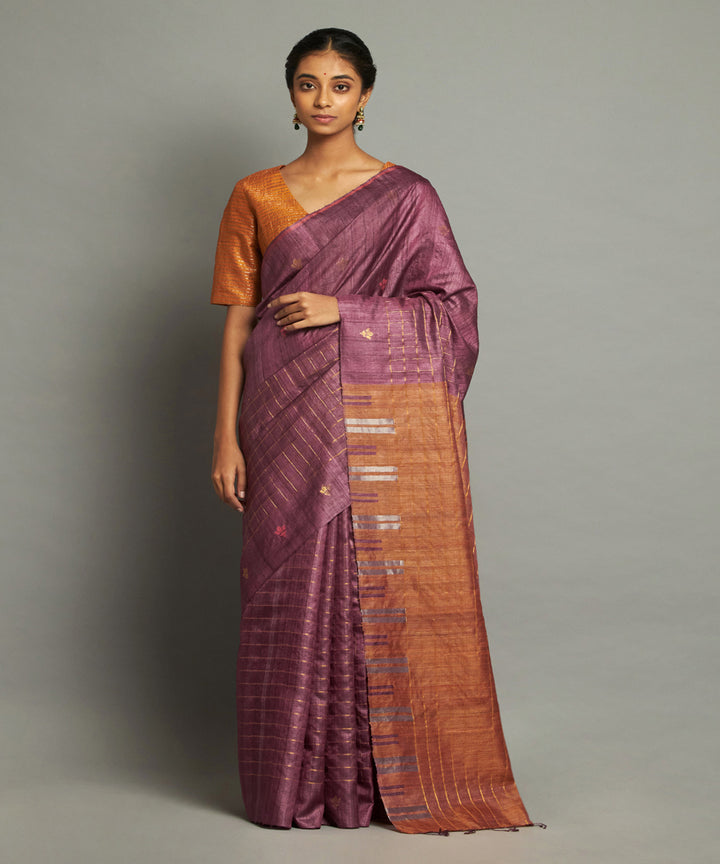 Purple tussar silk handloom chhattisgarh kosa saree