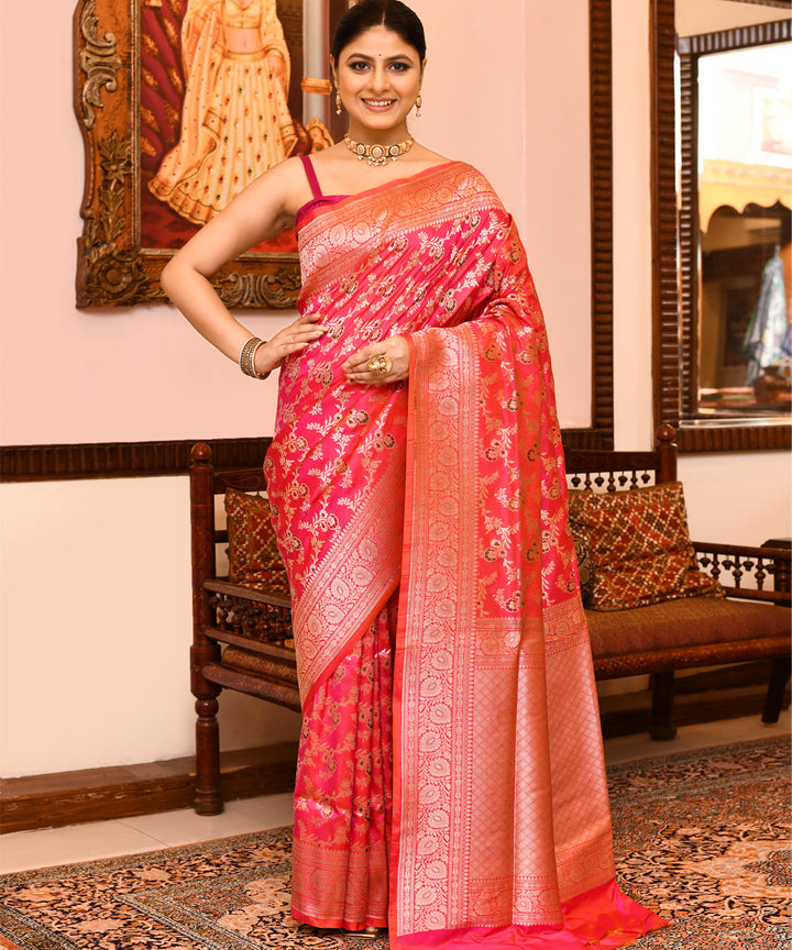 Pink banarasi silk handwoven saree