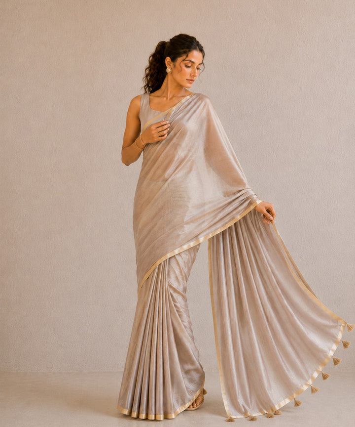 Brown hand embroidered chanderi silk saree