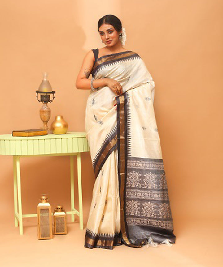 Natural black chhattisgarh handloom tussar silk jala saree