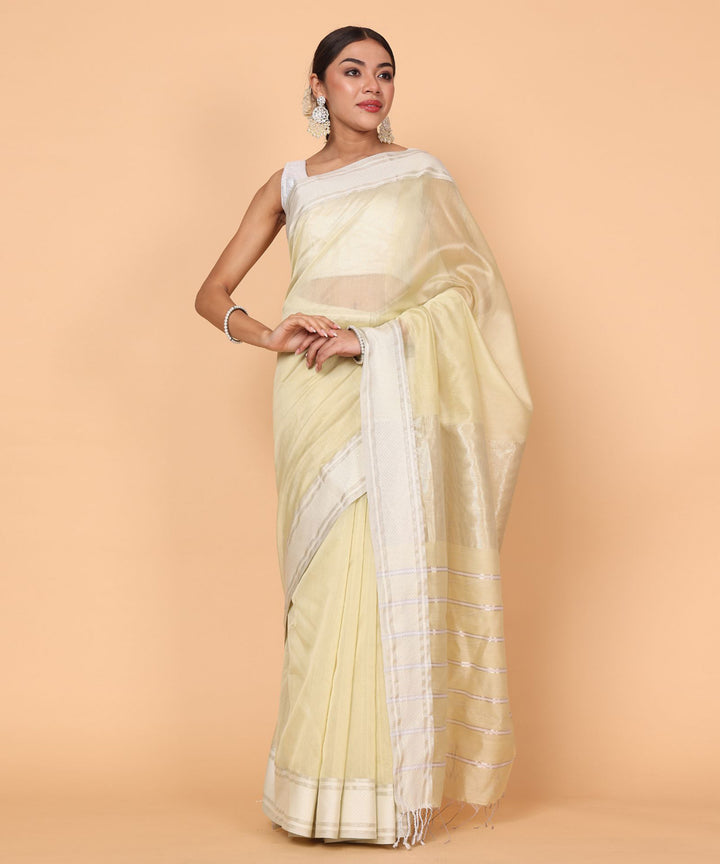 Yellow cotton silk handloom maheshwari saree