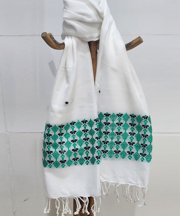 White green cotton handloom assam stole