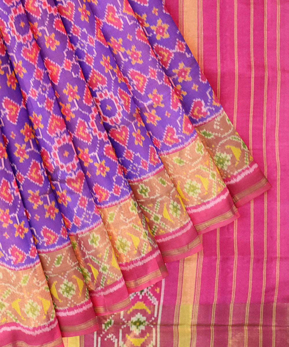 Purple pink silk handloom patola saree