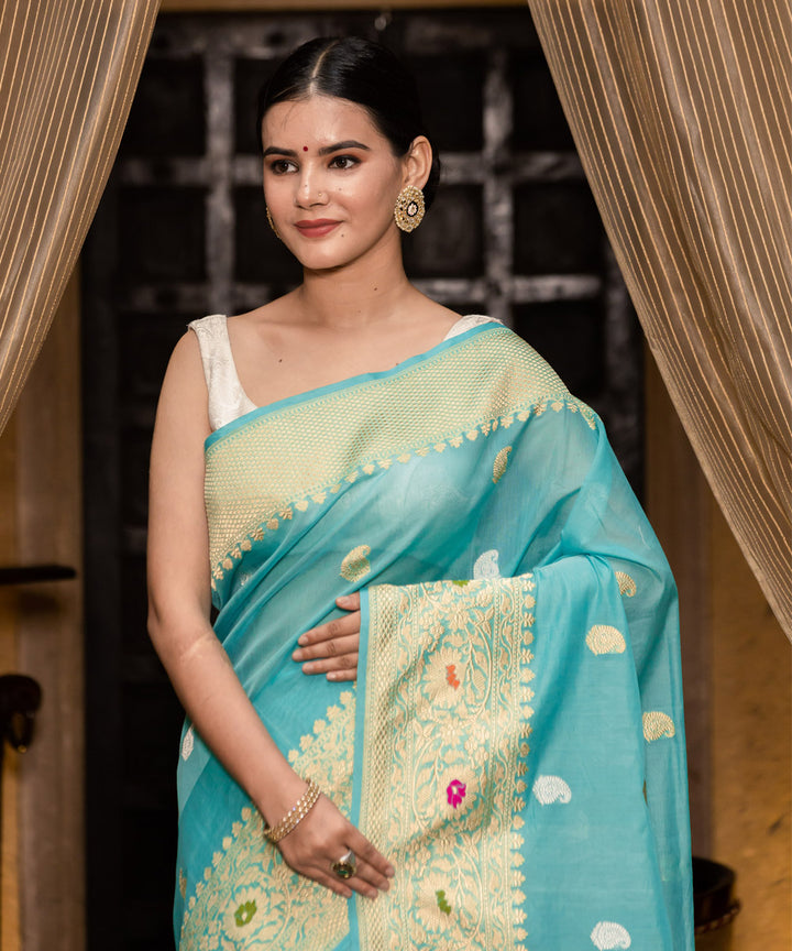 Sky blue handwoven silk banarasi saree