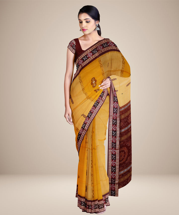 Deep lemon maroon cotton handwoven bomkai saree