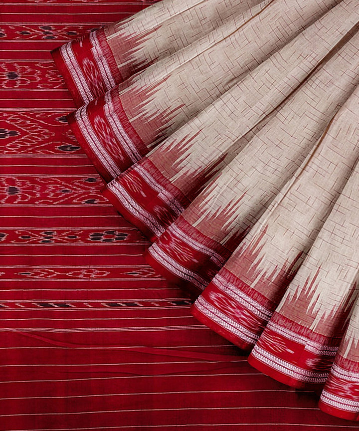 Offwhite red handwoven cotton nuapatna saree