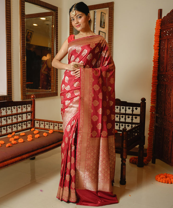 Maroon handwoven silk banarasi saree