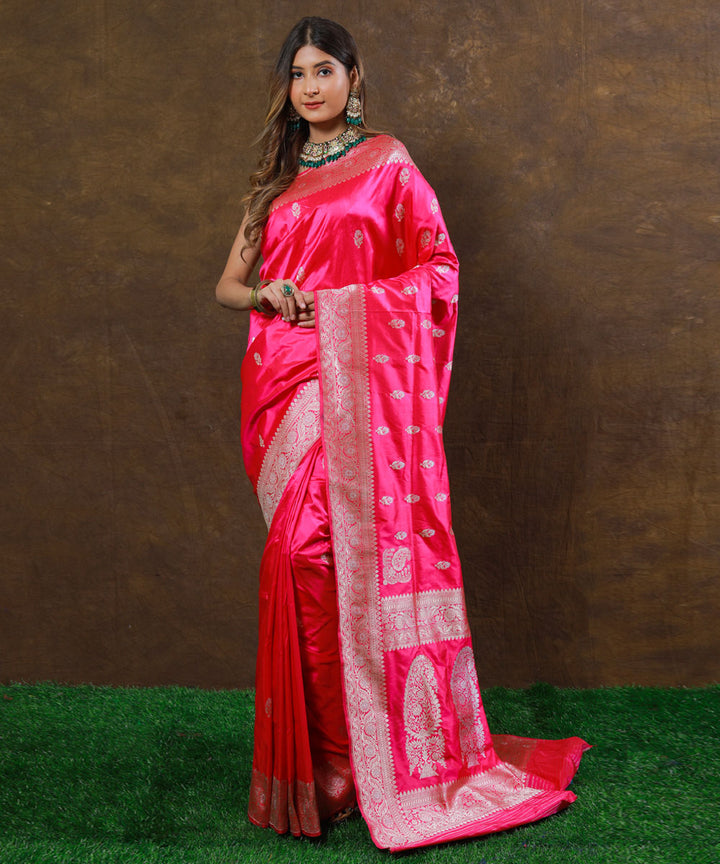 Pink booti handwoven banarasi silk saree