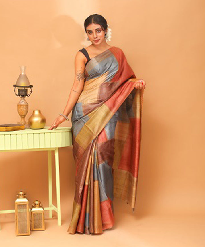 Multicolor chhattisgarh tussar silk handloom saree