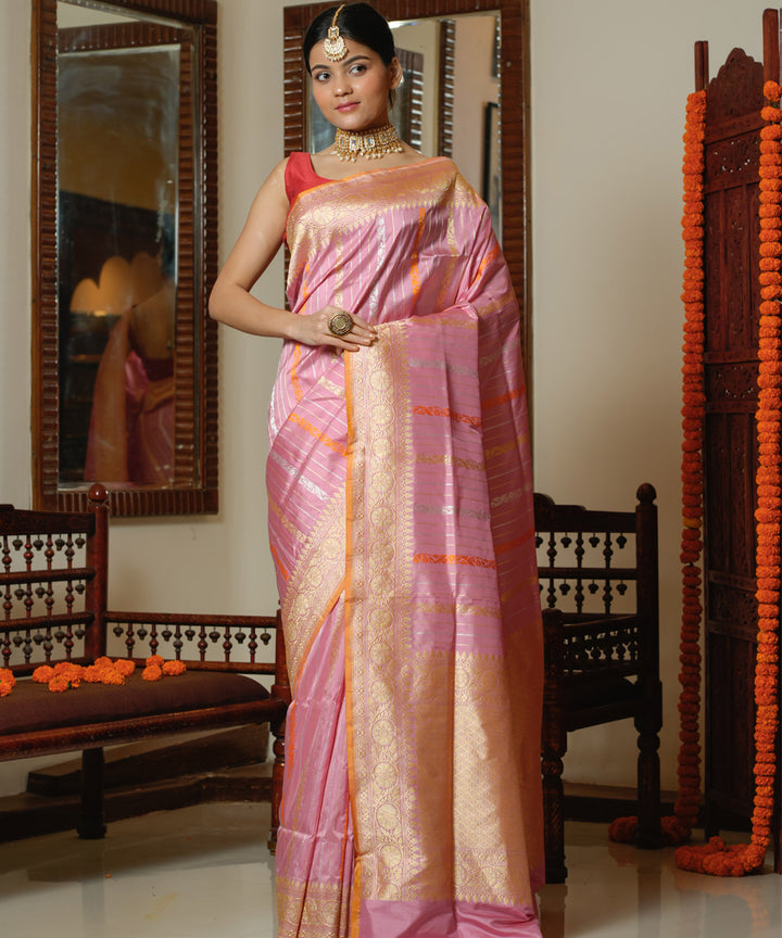 Mauve pink silk handwoven banarasi saree