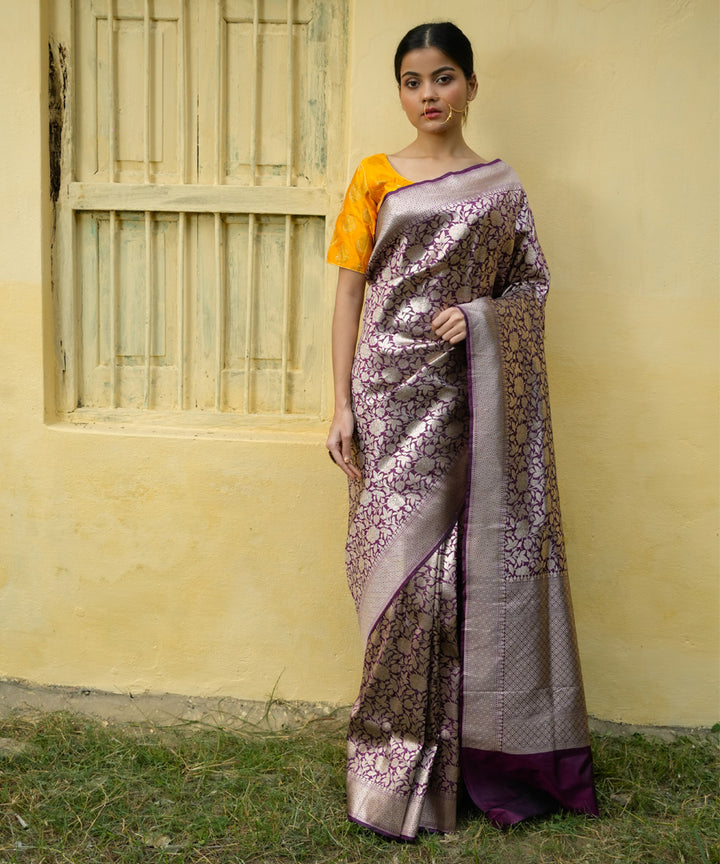 Magenta jangla silk handwoven banarasi saree