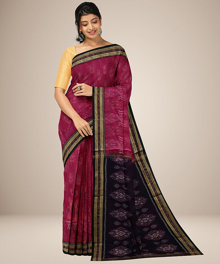 Red black tribal design cotton handwoven nuapatna saree