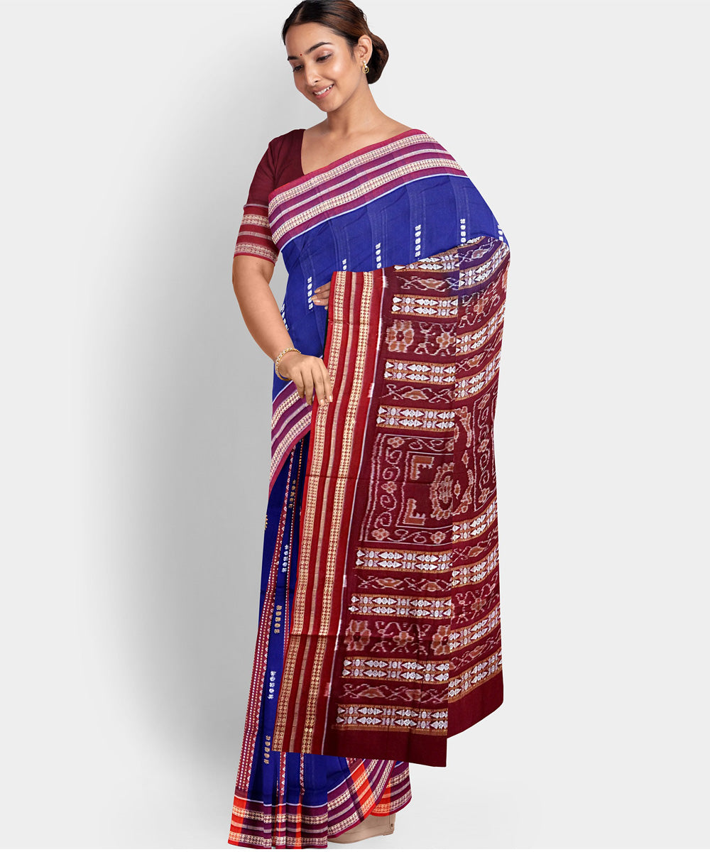 Navy blue multicolor cotton handwoven bomkai saree