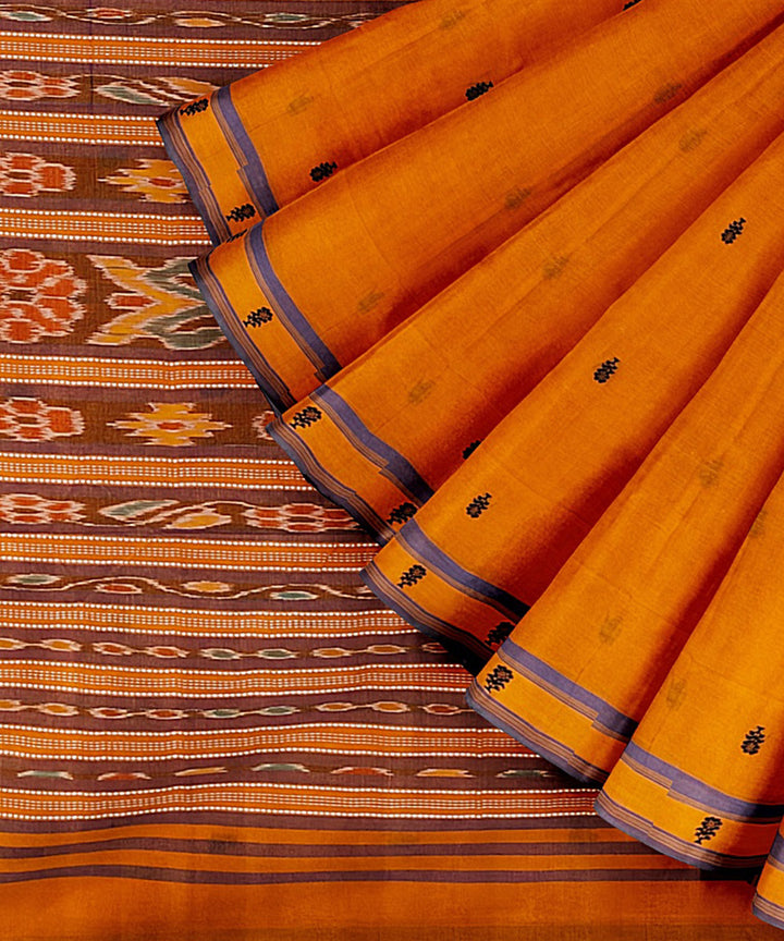 Orange blue cotton handwoven nuapatna saree