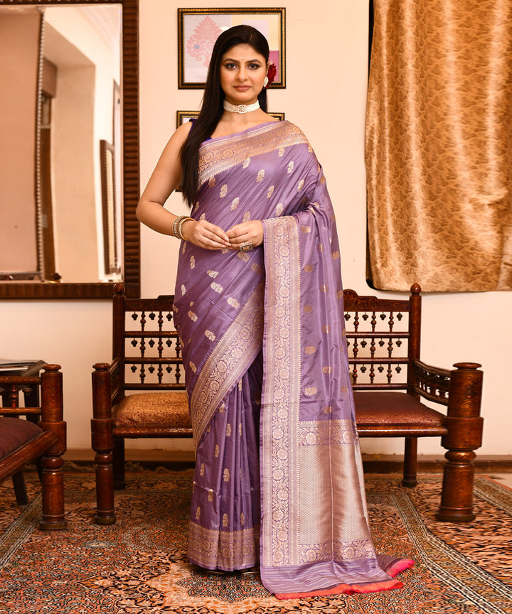 Lavender handwoven silk banarasi saree