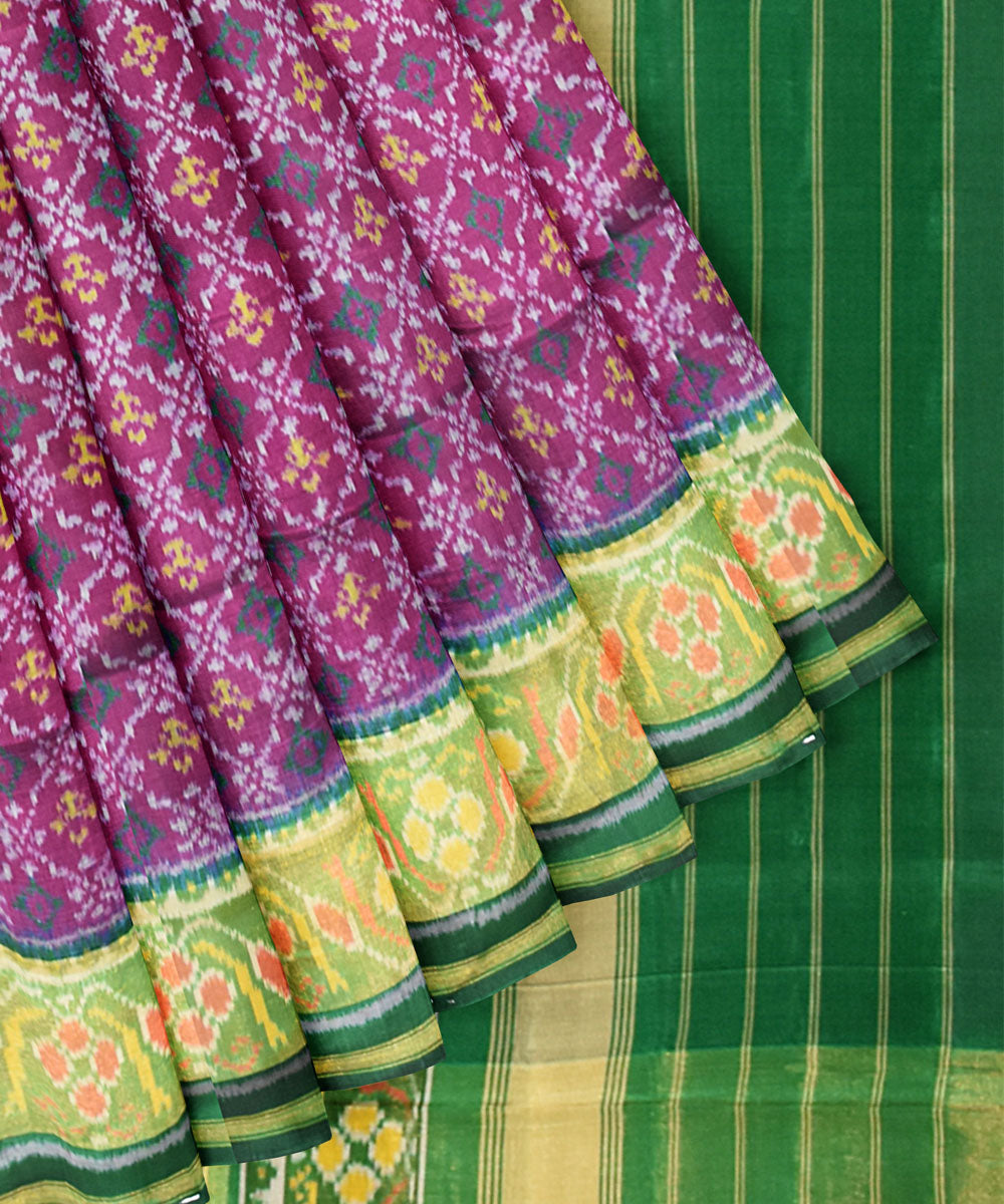 Dark green purpel handloom patola silk saree