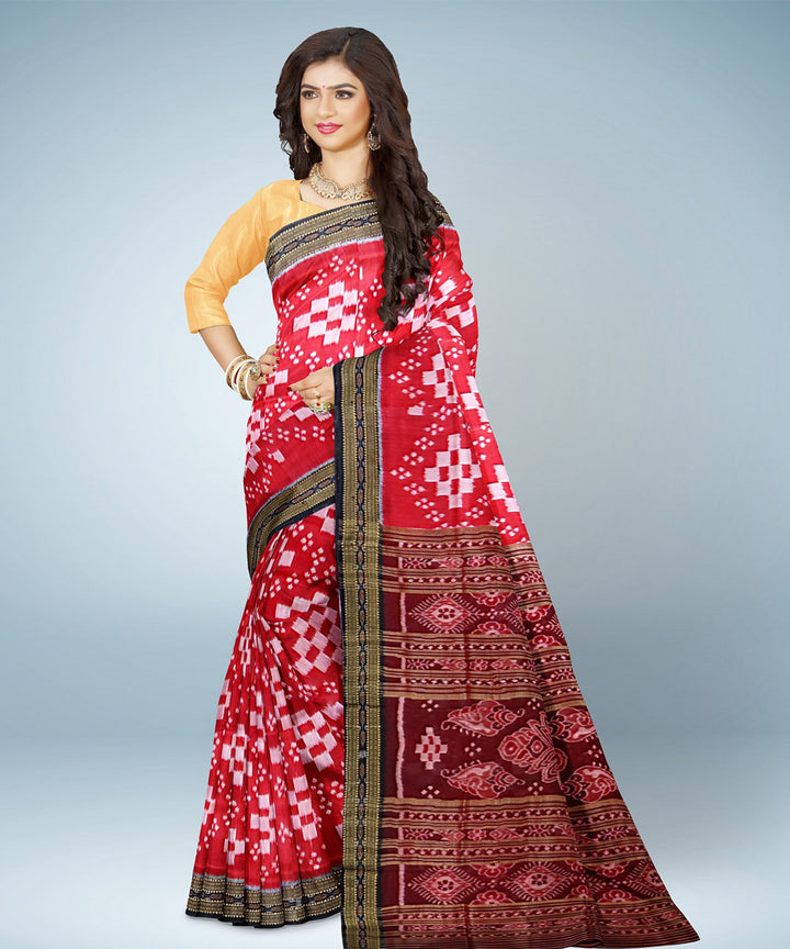 Red black silk handwoven khandua saree