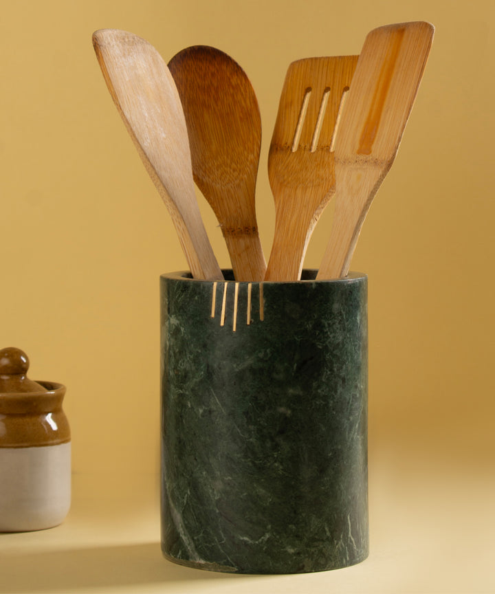 Green marble with brass inlay work cutlery holder