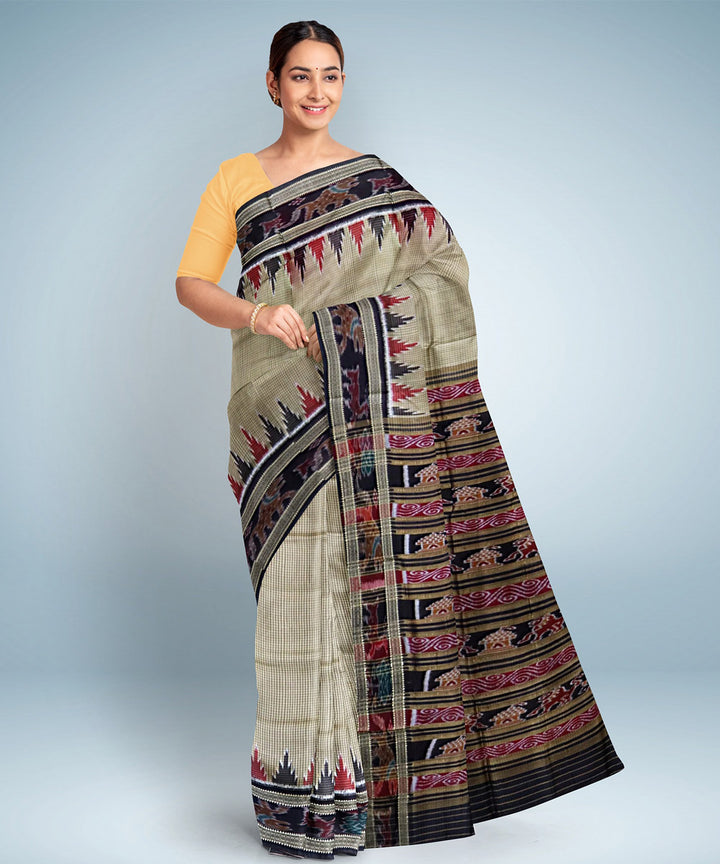 Pale oyster black silk handwoven khandua saree