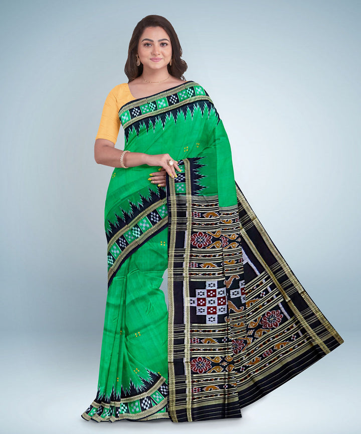 Green black silk handwoven khandua saree