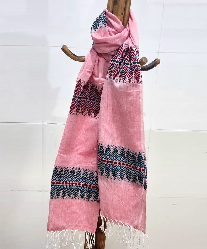 Pink multi color handloom cotton assam stole