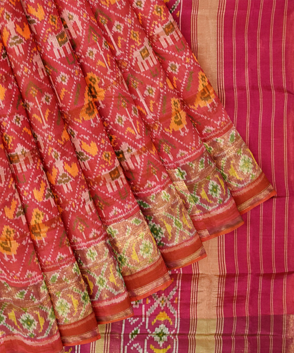 Peach yellow silk handloom patola saree